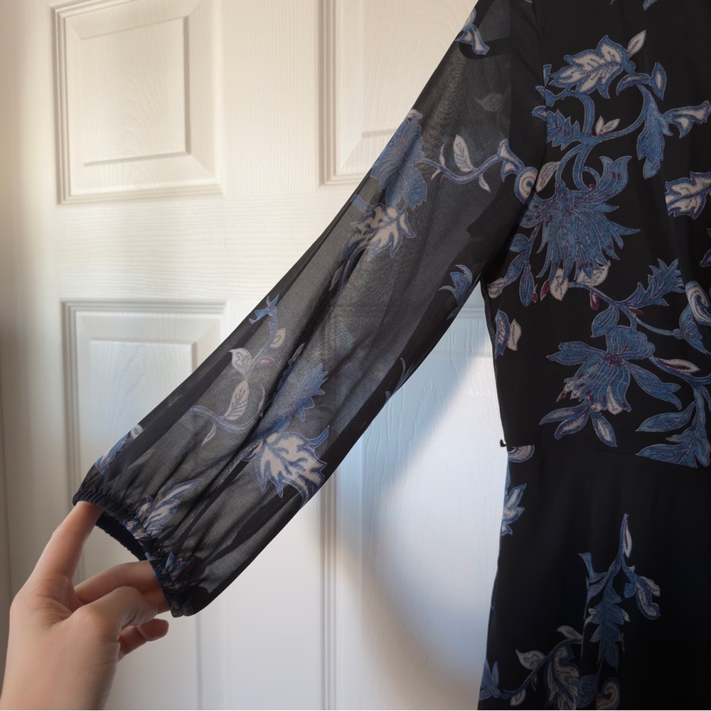 NWT Maison Tara Elegant Black and Blue Floral Dress - Picture 8 of 11